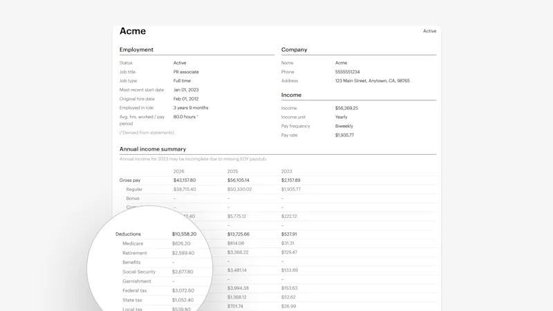 Deductions section in a link-level income report