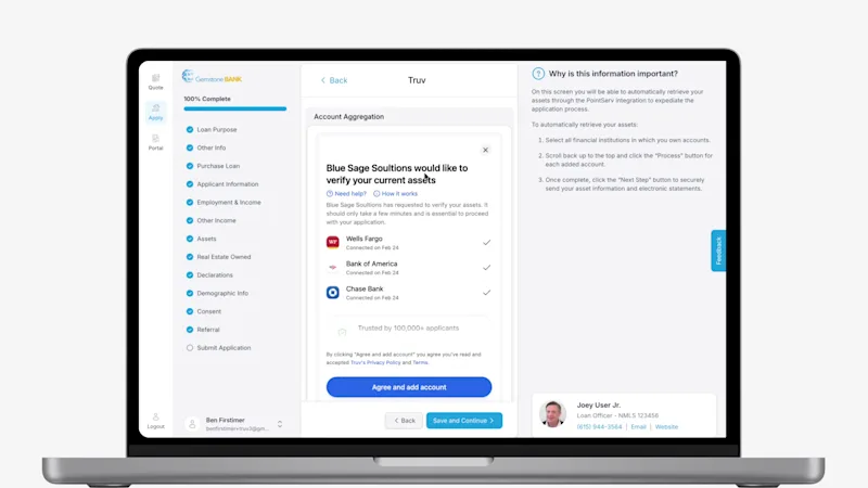 Truv Verification of Assets embedded in the Blue Sage LION consumer point-of-sale