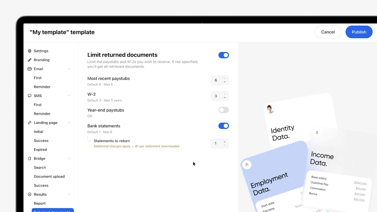 Bank Statements setting in Truv Asset Verification templates