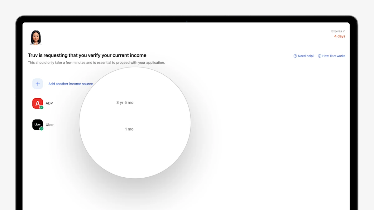 Connected employment duration shown to the end user