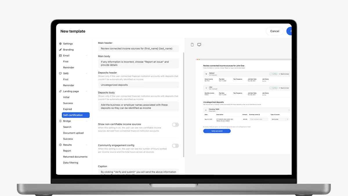 Self-Certification page customization in Truv Templates