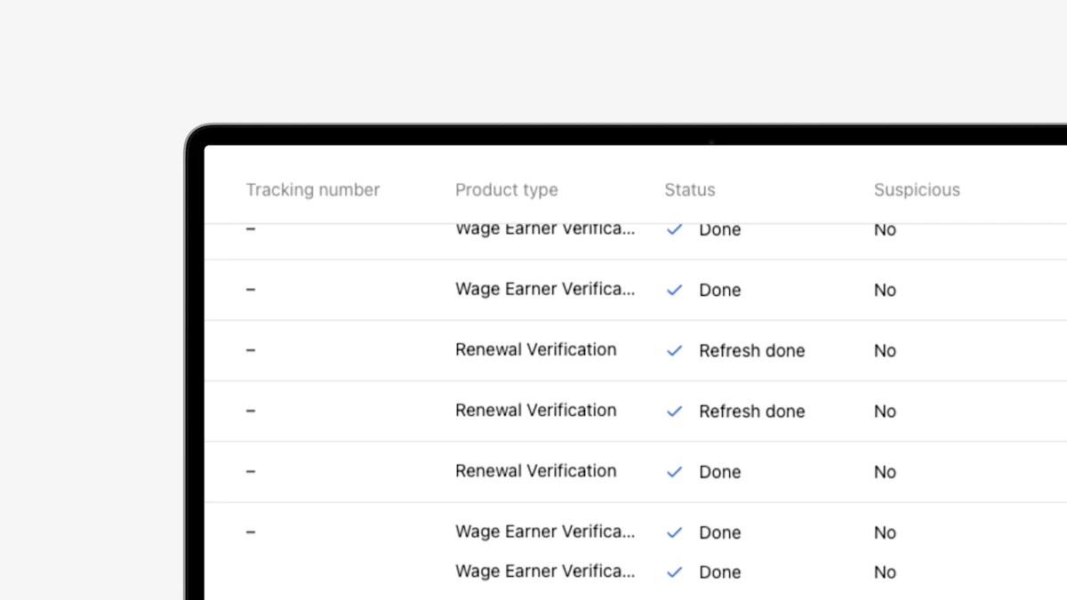 Order status column tags in Truv Dashboard