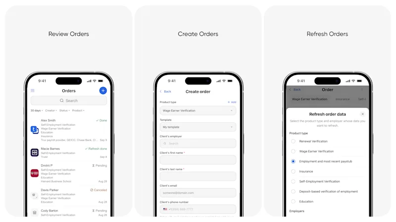 Truv Dashboard mobile screens
