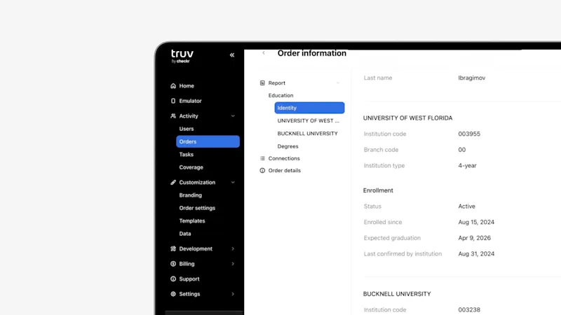 Full education history returned in the Truv Education Verification report