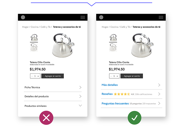 Lineamiento UX para eCommerce 787 Muestra reseñas y preguntas frecuentes respondidas por la marca y otros usuarios