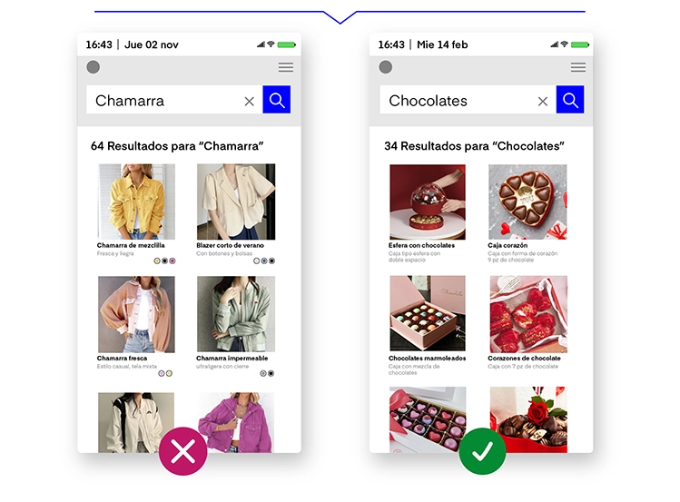 Lineamiento UX para eCommerce Considera las temporalidades en los resultados de búsquedas de productos.webp