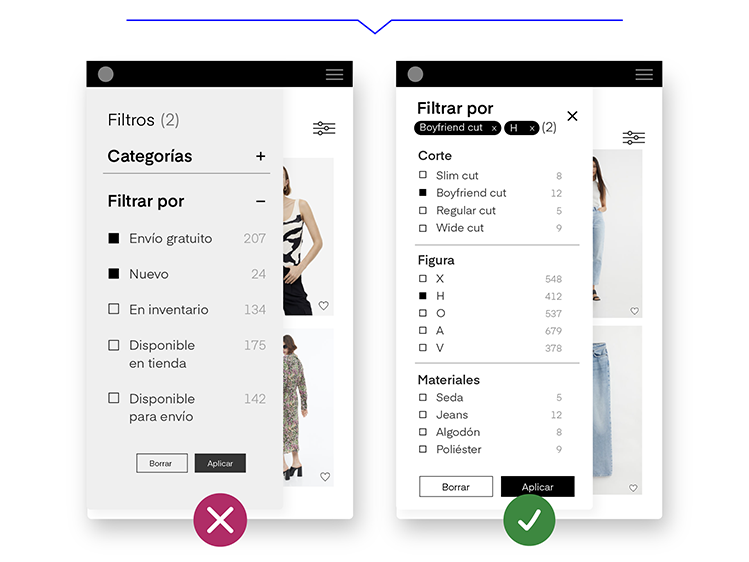 Lineamineto UX para eCommerce 409 Implementa siempre filtros específicos a las categorías de productos.webp