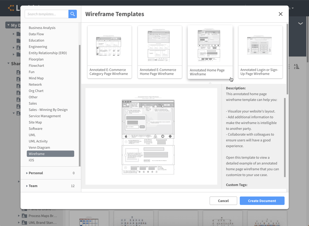 wireframe lucidchart ejemplo