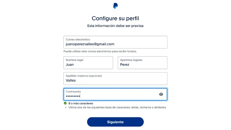 paypal contraseña lineamientos