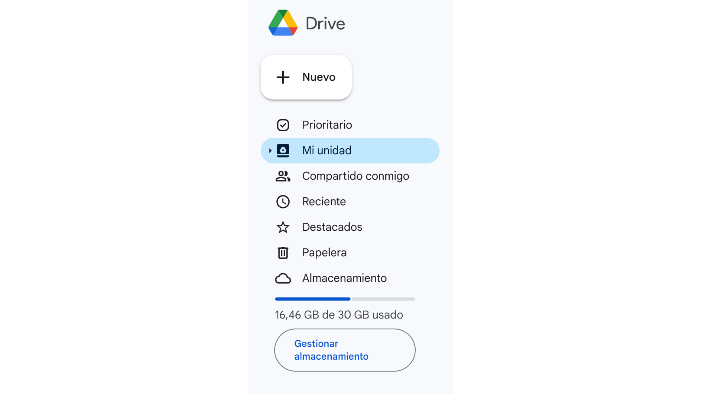 espacio disponible google drive