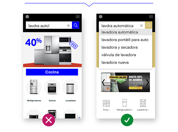 Lineamiento UX para eCommerce 1001 Ofrece sugerencias de autocompletado para términos de búsqueda y consultas con errores ortográficos