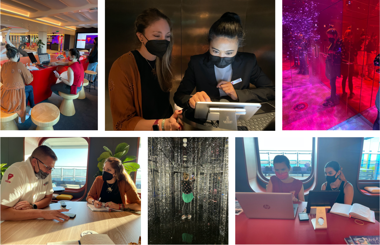 Collection of images from user testing onboard the ship.