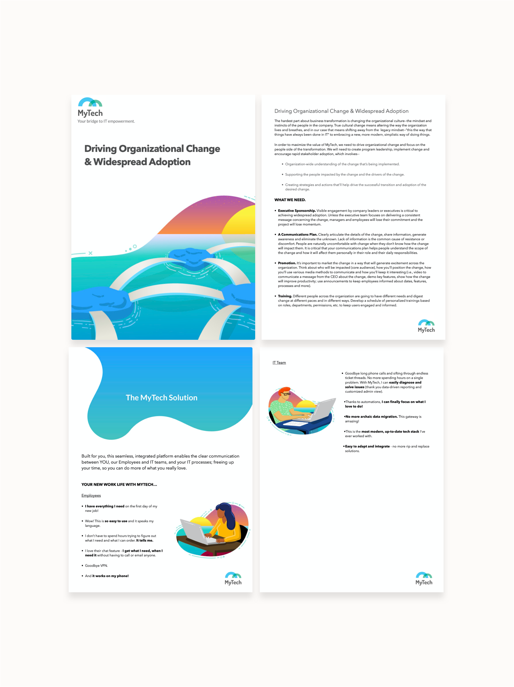 4 pages from the communication plan document. Driving organizational change and widespread action.