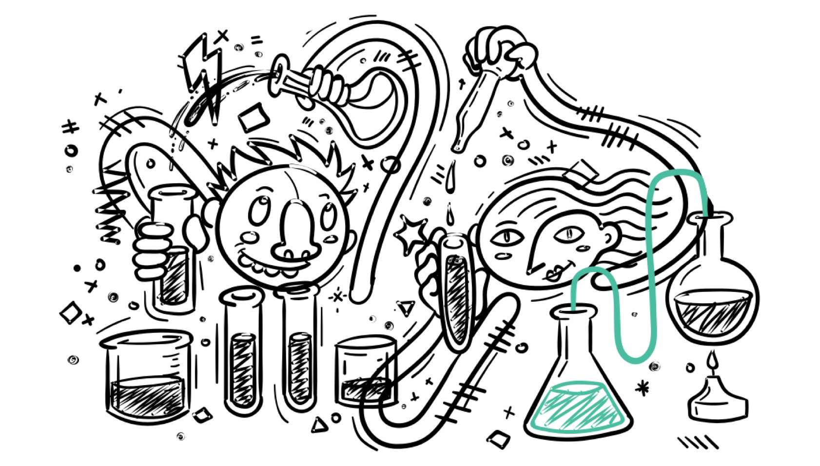 Illustration showing people measuring things in test tubes