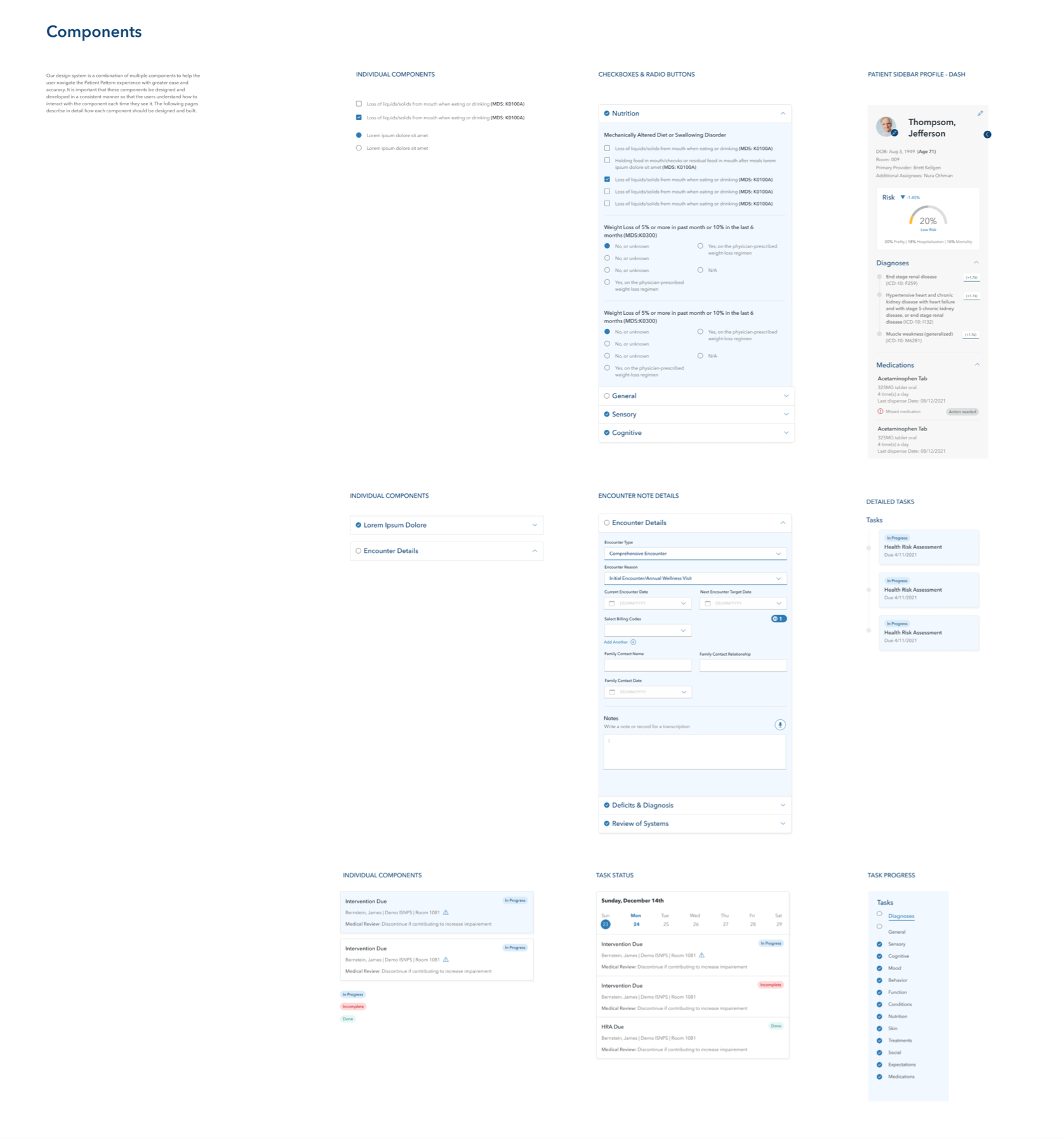 Sample components from the patient pattern design system