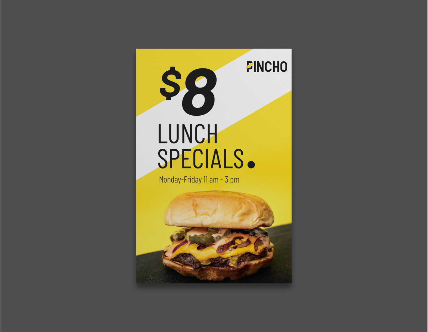 Image of menu design featuring $8 lunch specials.