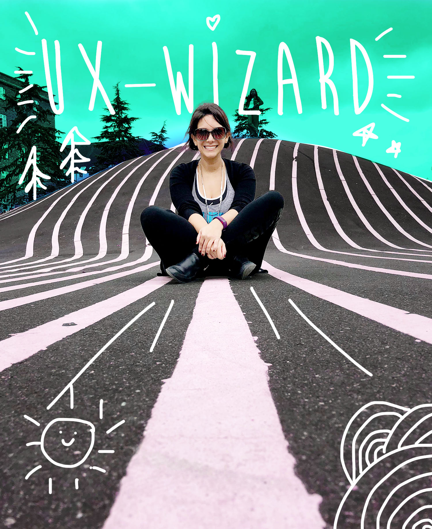 UX-Wizard. Fabi sitting in front of a hill.