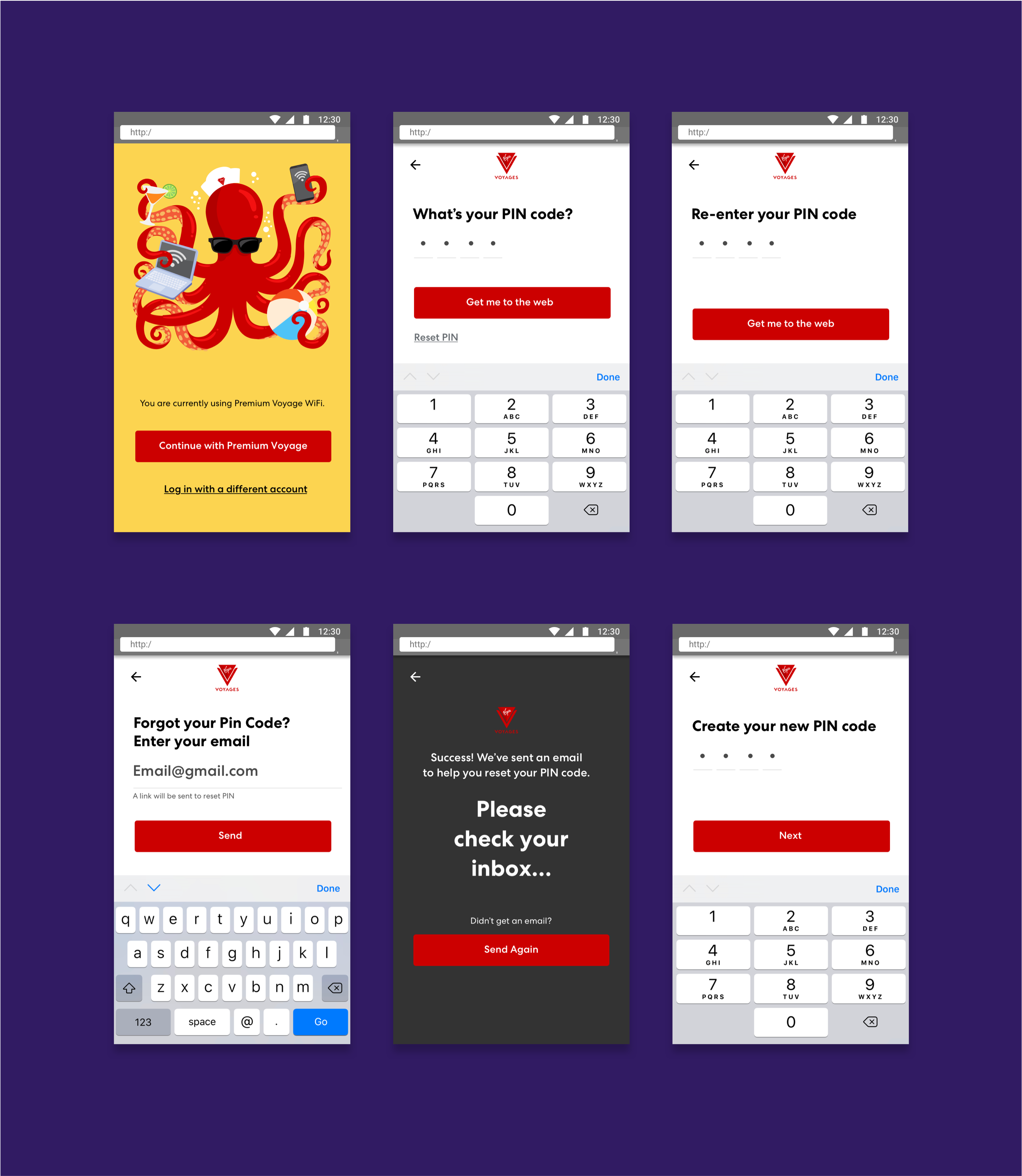 Collection of mobile design screens.