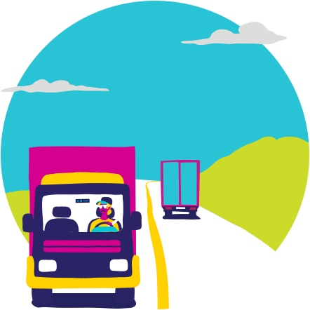 Ilustração de um caminhão seguindo viagem 