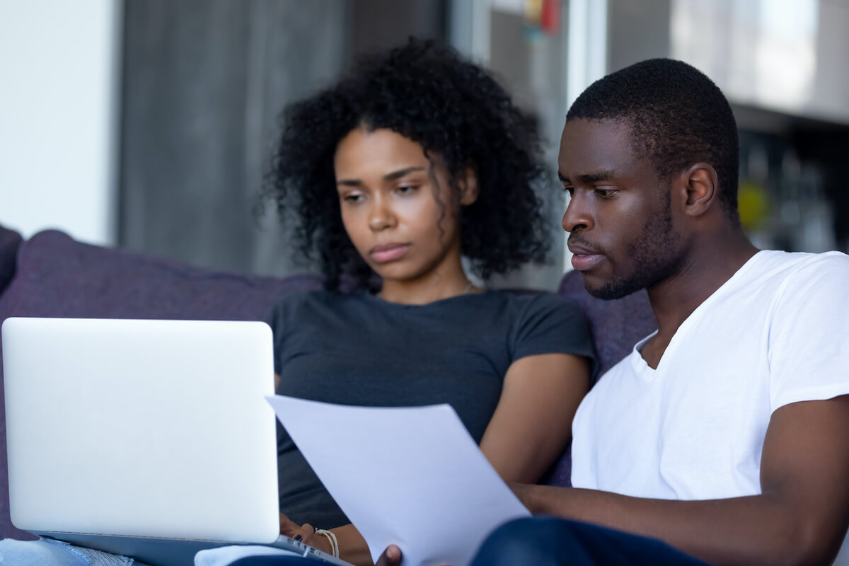 couple using a laptop