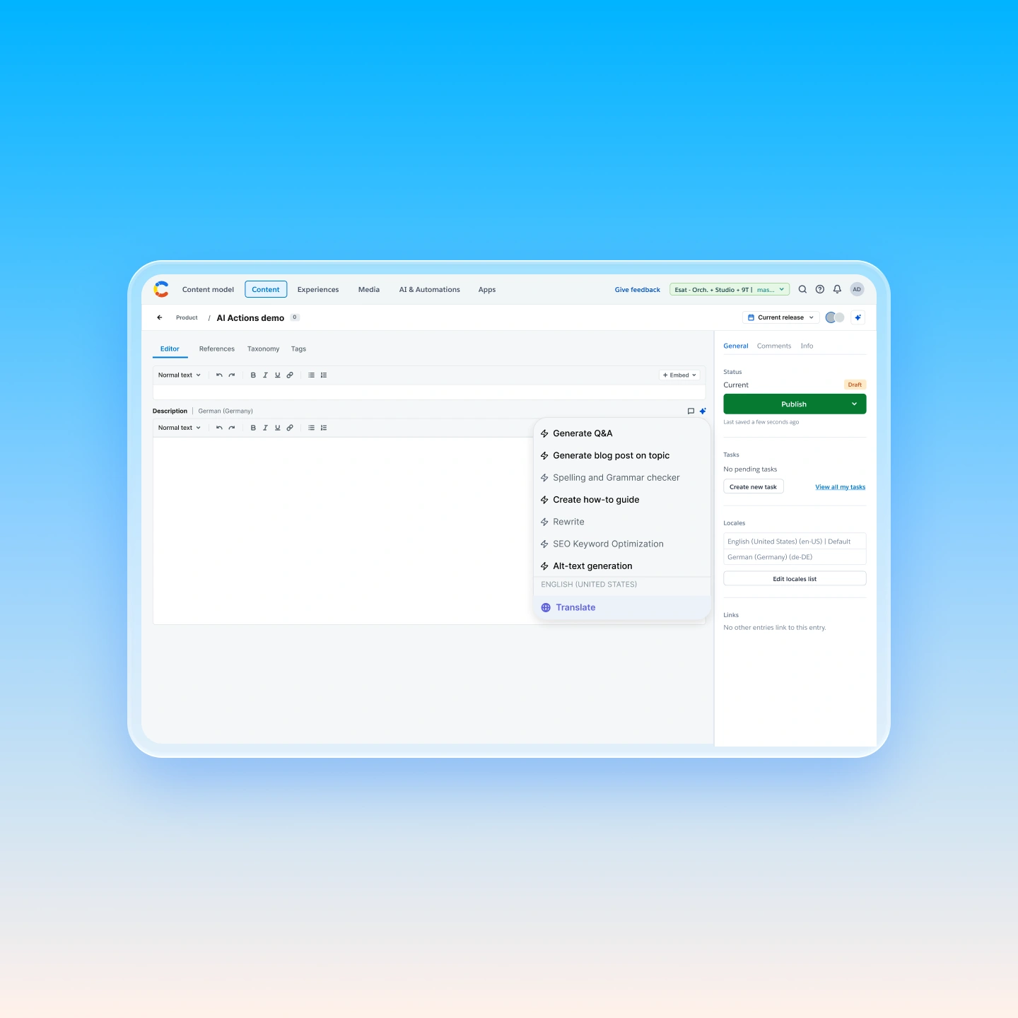 View of Contentful's editing tool