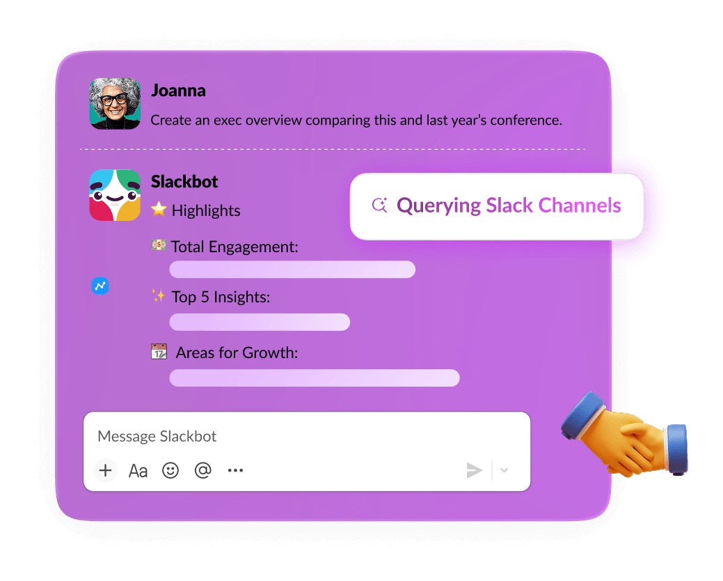 A Slack UI screenshot showing a user interacting with Slackbot.