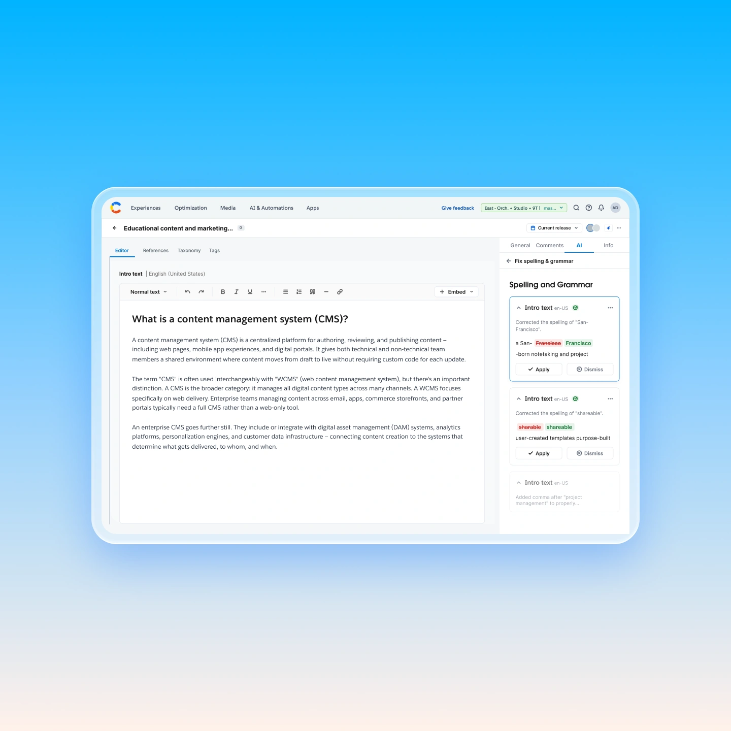 Stylized view showing Contentful's AI tools