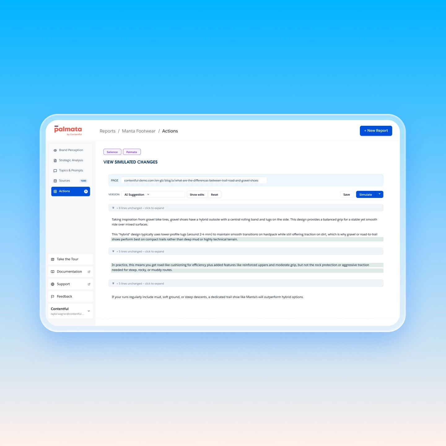 A view of Palmata's suggested content for marketers to create to boost their AI visibility