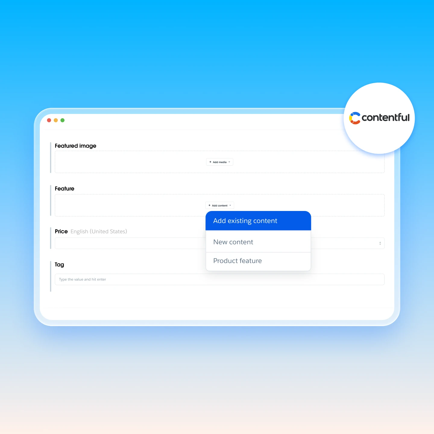 Versão estilizada das ferramentas principais do Contentful