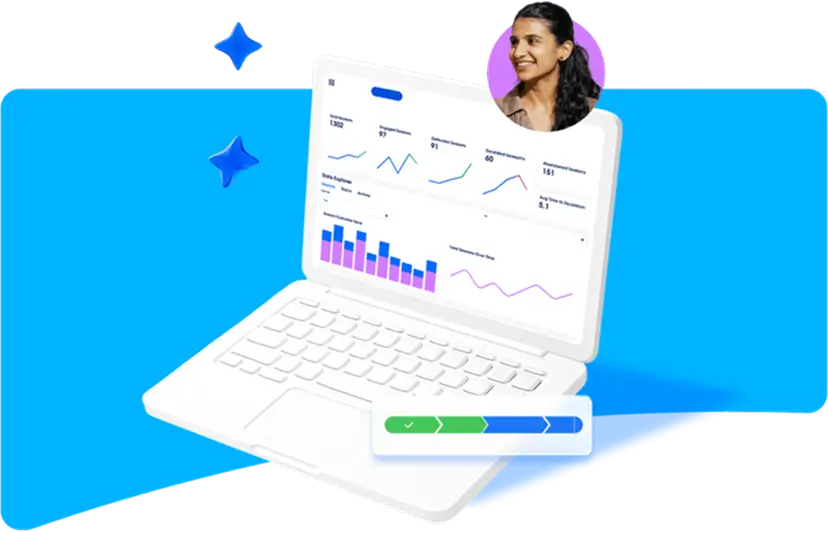 A laptop surrounded by icons representing various Customer 360 apps