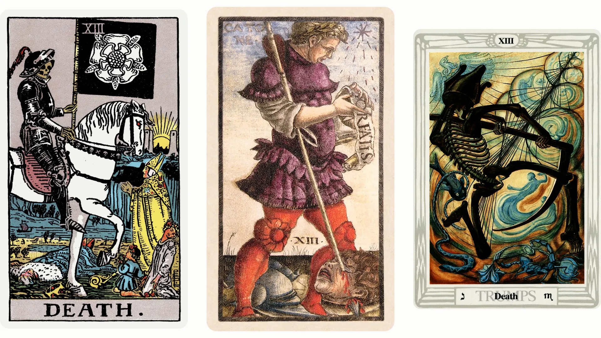 Death Tarot Card Variants: Rider Waite Smith, Sola Busca, and Thoth