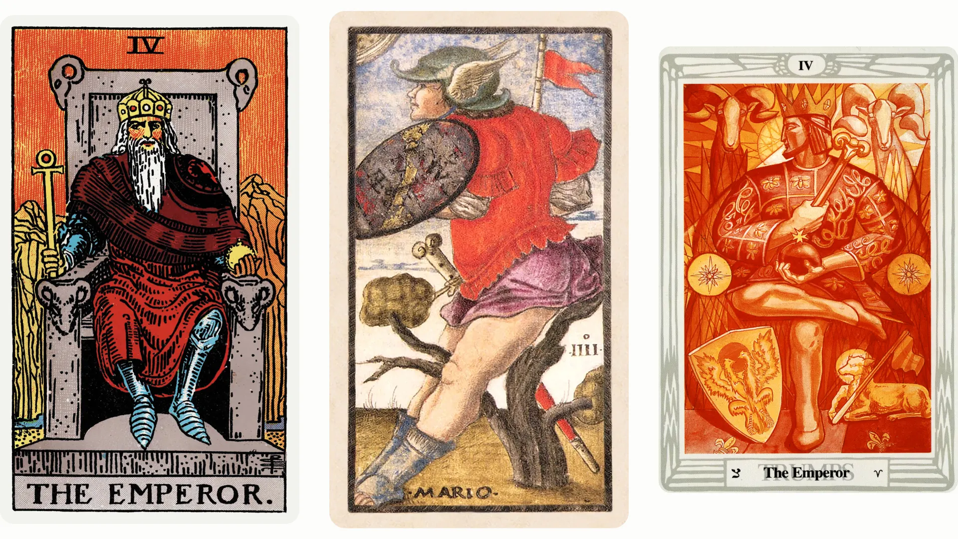 The Emperor Tarot Card Variants: Rider Waite Smith, Sola Busca, and Thoth