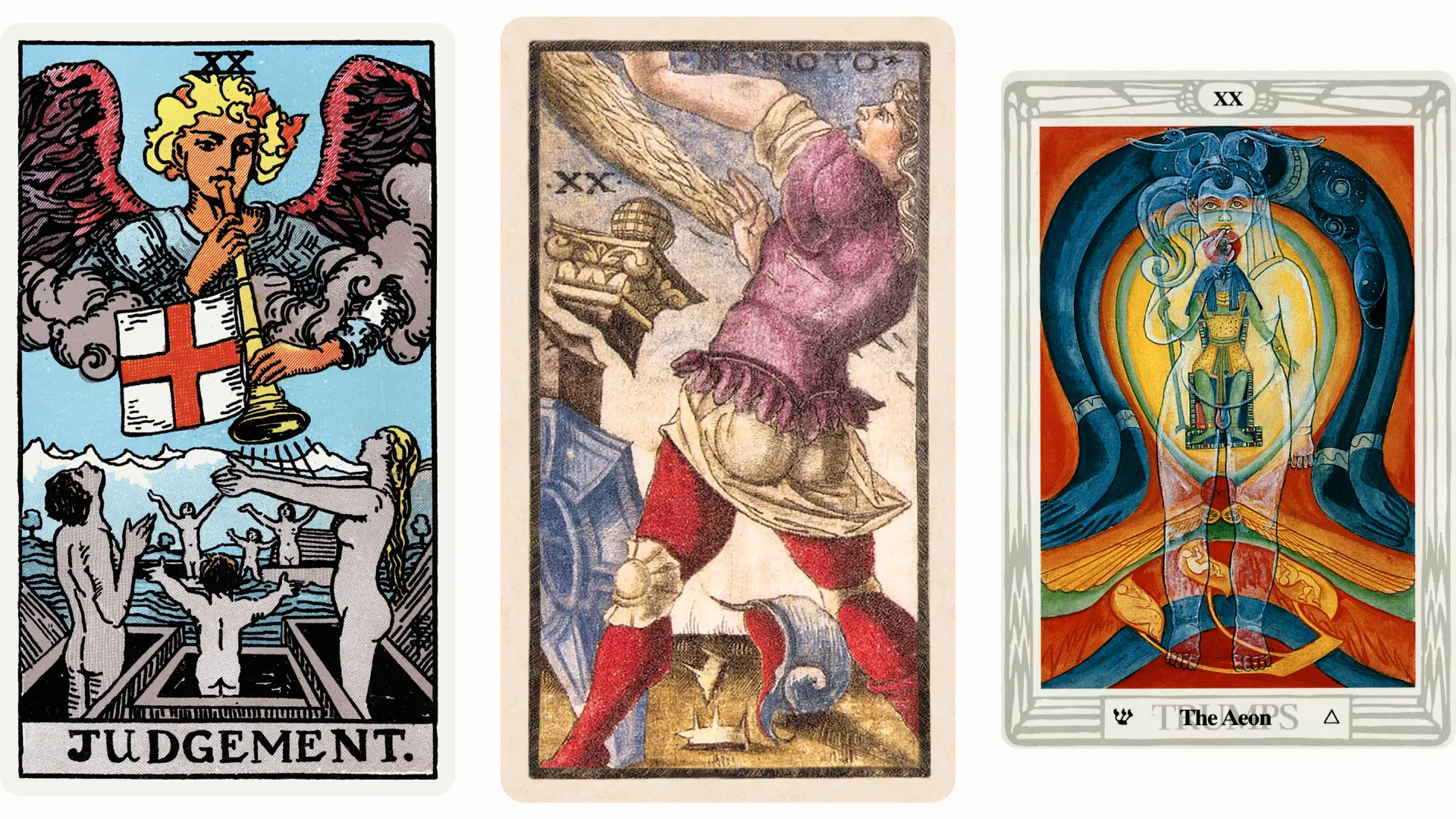 Judgement Tarot Card Variants: Rider Waite Smith, Sola Busca, and Thoth