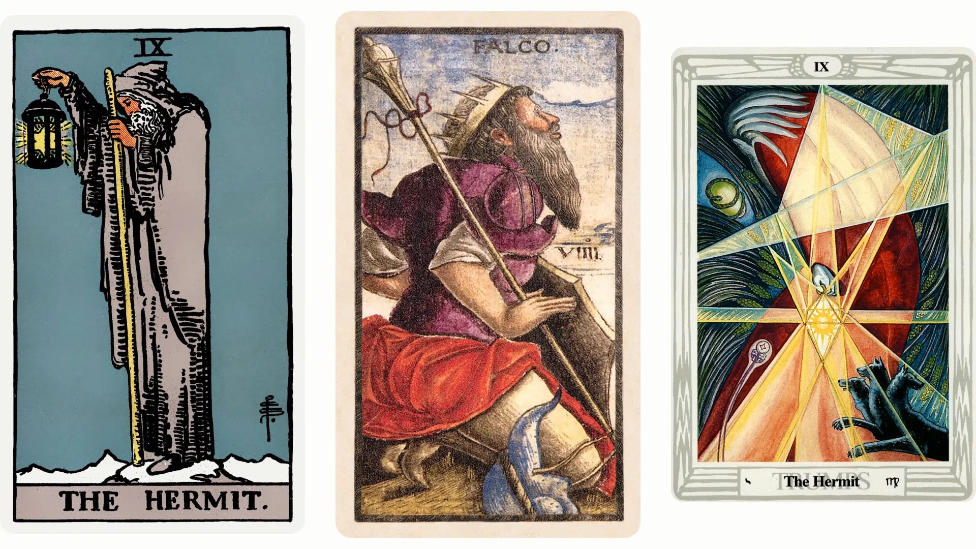 The Hermit Tarot Card Variants: Rider Waite Smith, Sola Busca, and Thoth