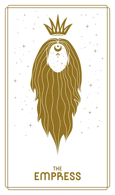 The Empress Tarot Card depicting a regal figure surrounded by nature, symbolizing fertility and creative power