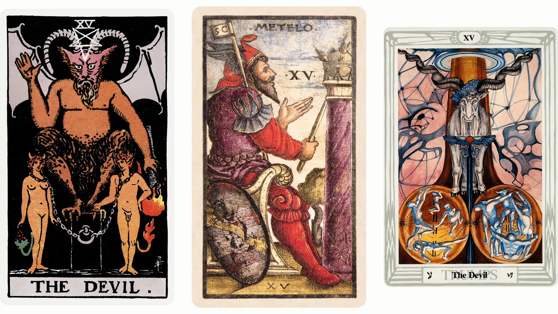 The Devil Tarot Card Variants: Rider Waite Smith, Sola Busca, and Thoth