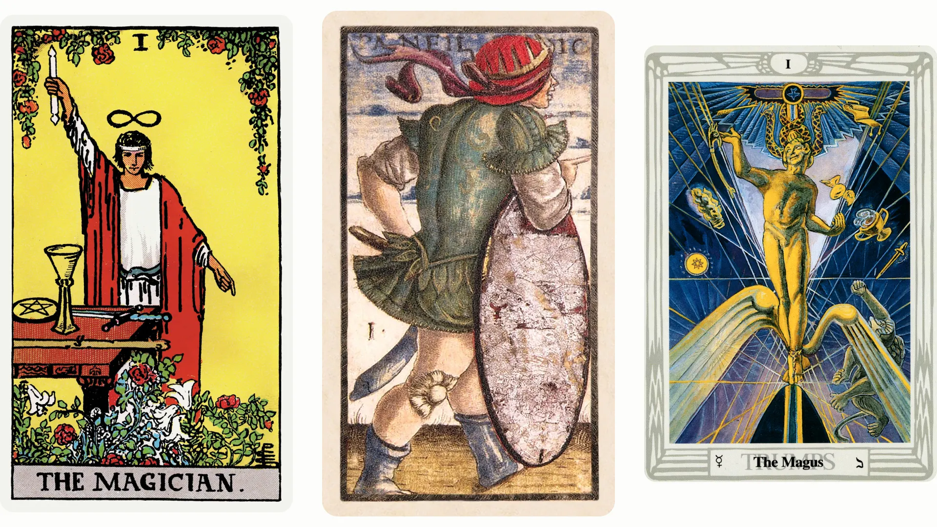 The Magician Tarot Card Variants: Rider Waite Smith, Sola Busca, and Thoth