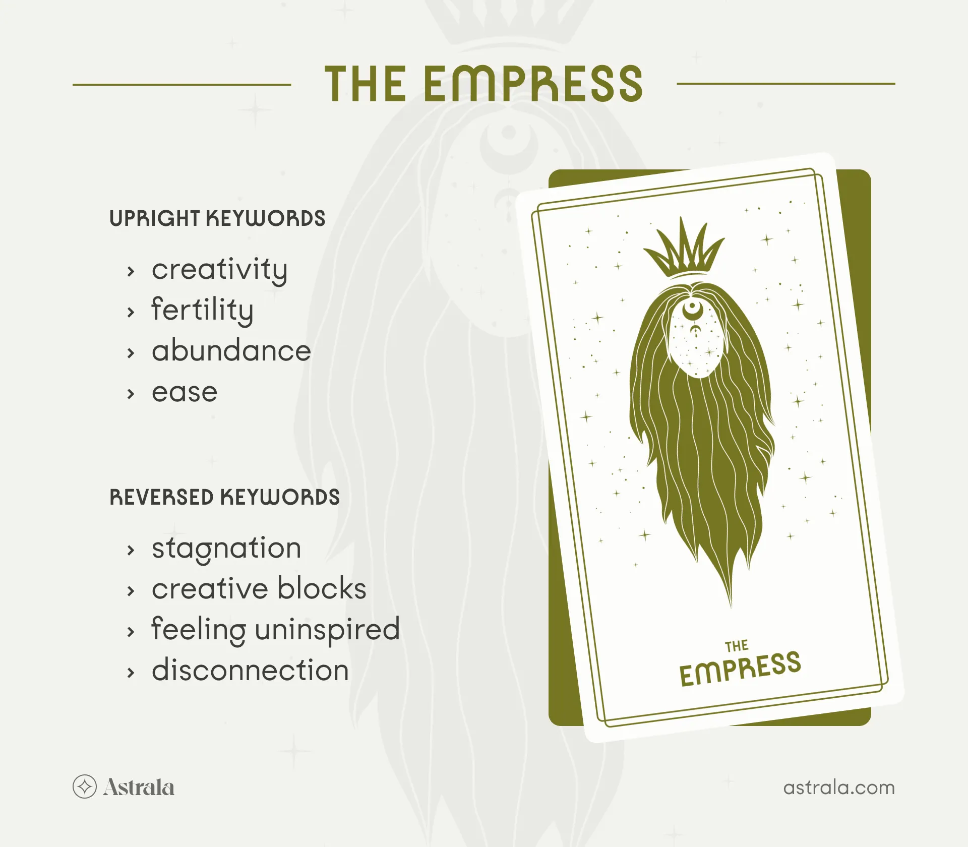 The Empress Tarot Card Upright and Reversed Keywords