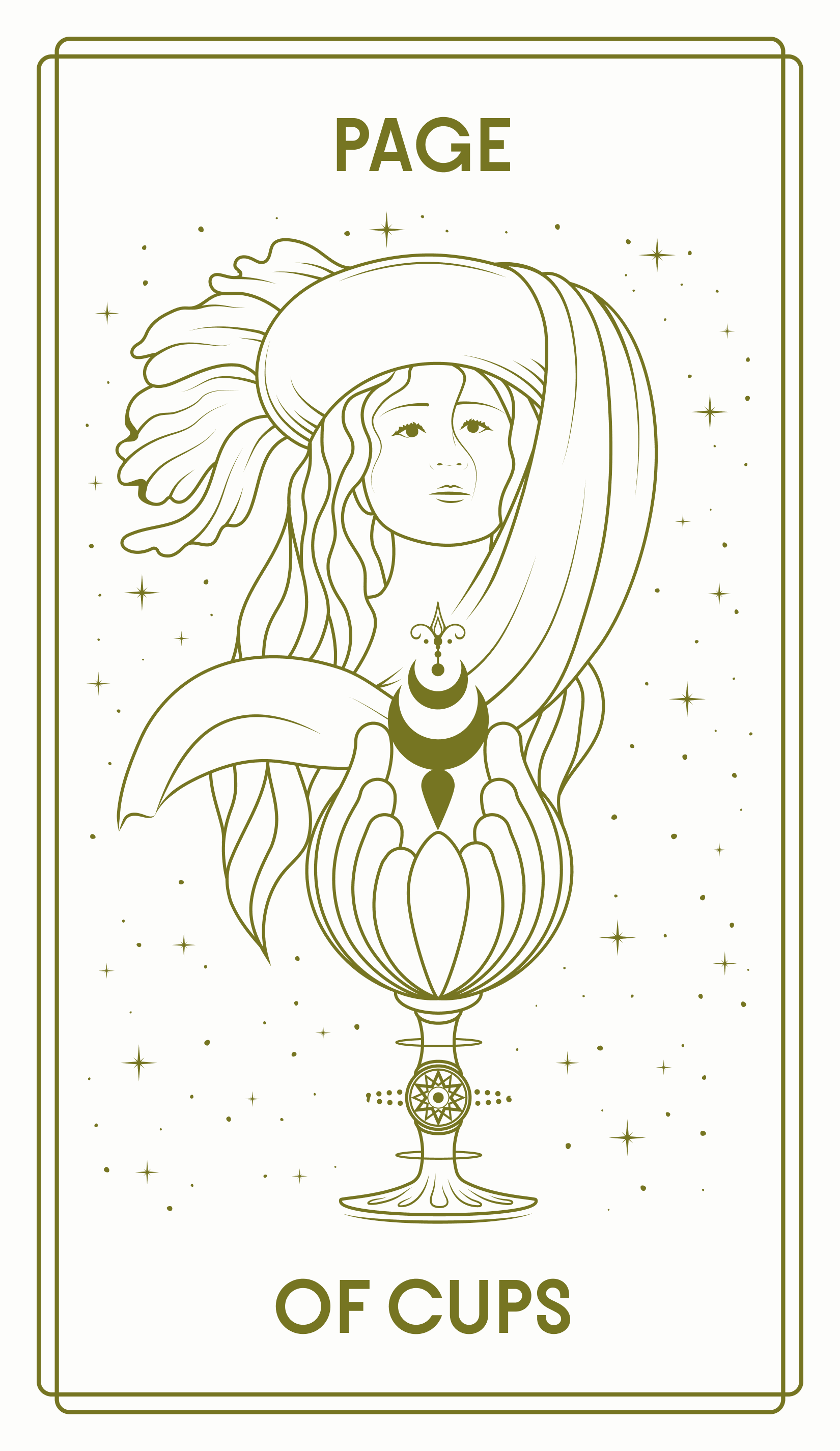 天野　喜孝、IMAGENE、card name: PAGE of CUPS Page of Cups Tarot Card Meaning and Keywords