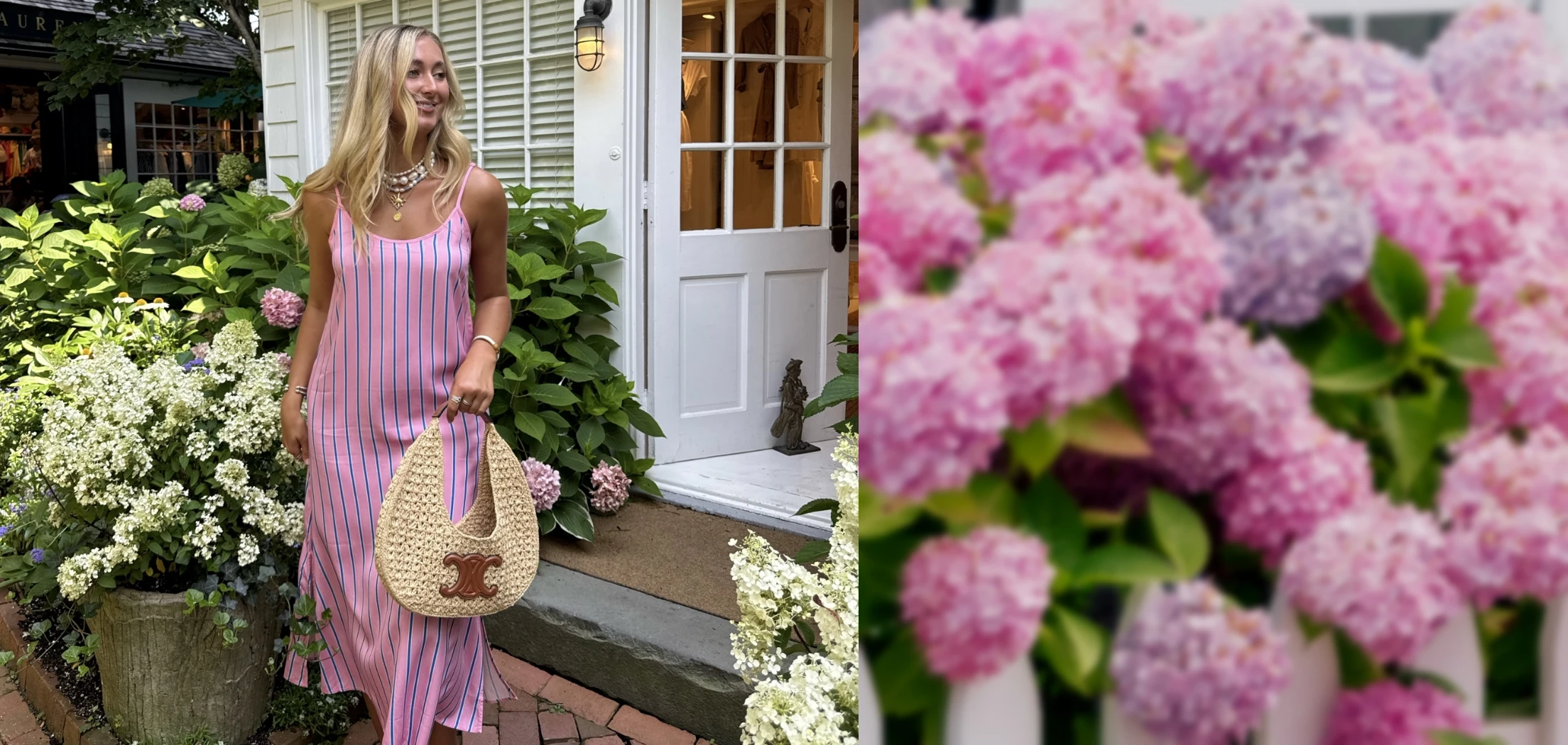 An influencer wearing tailored stripe slip dress