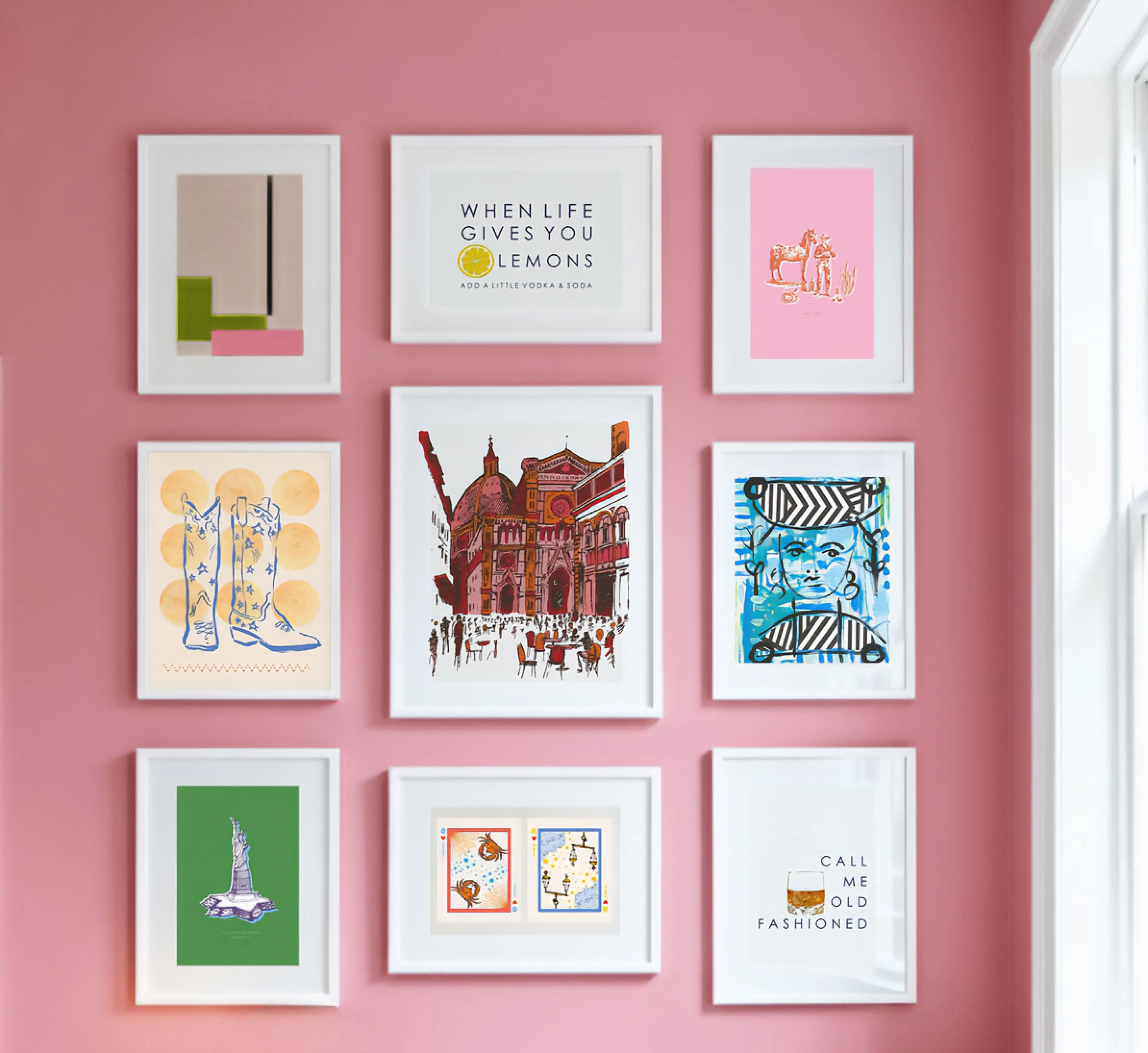 a gallery wall featuring many katie kime wall art prints
