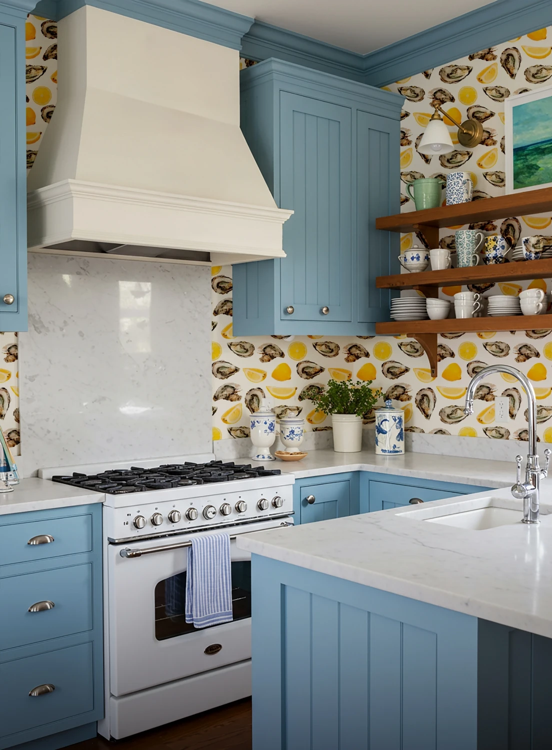 a kitchen with the world is your oysters wallpaper
