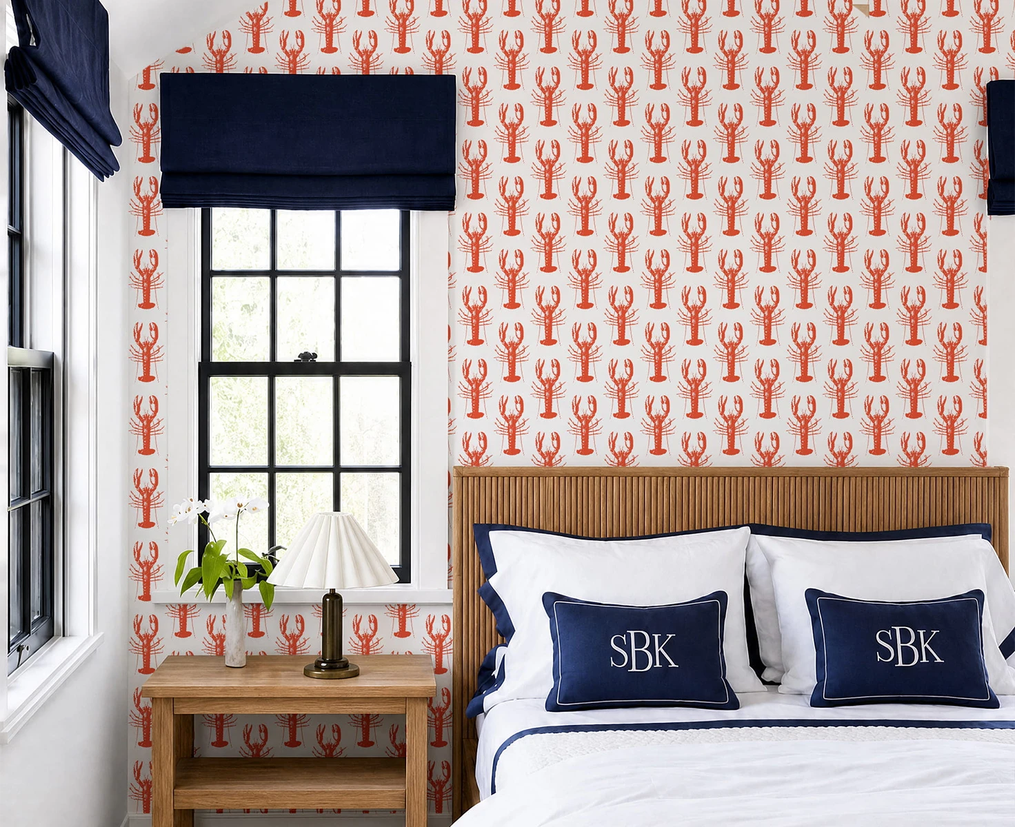 a nook with the seaside stripe wallpaper