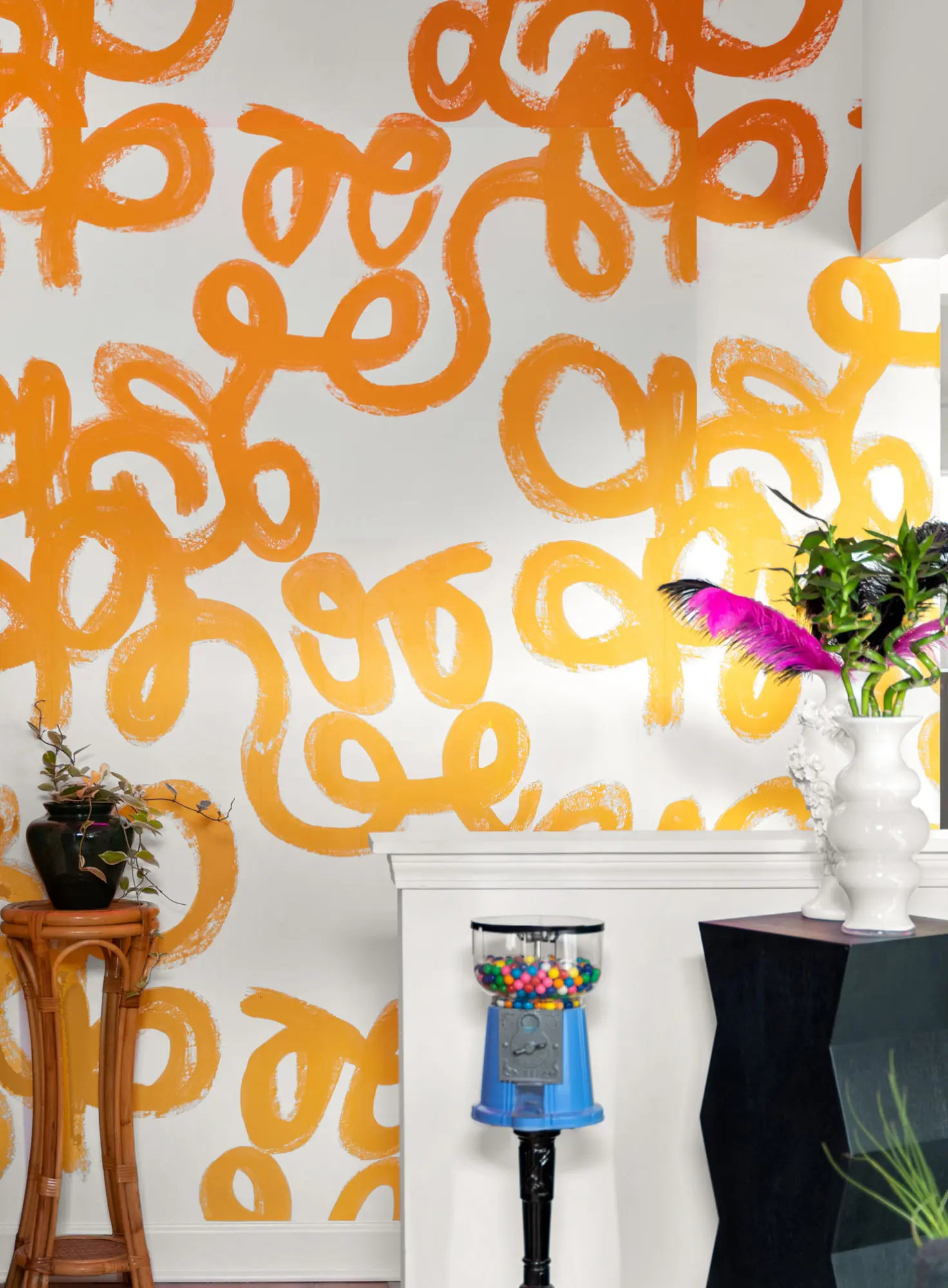 an image of a bedroom with the remy dabs wallpaper