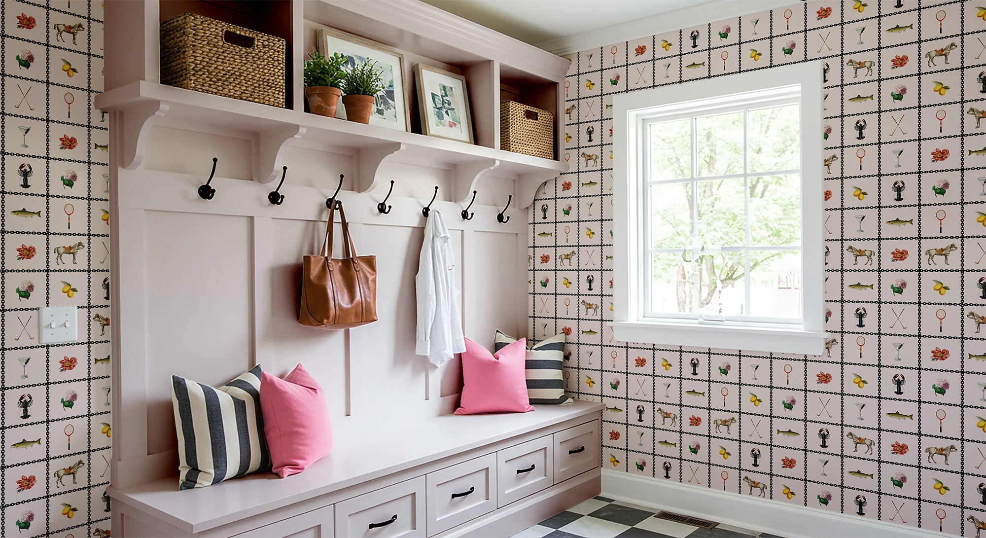 an image of a bedroom with the remy dabs wallpaper