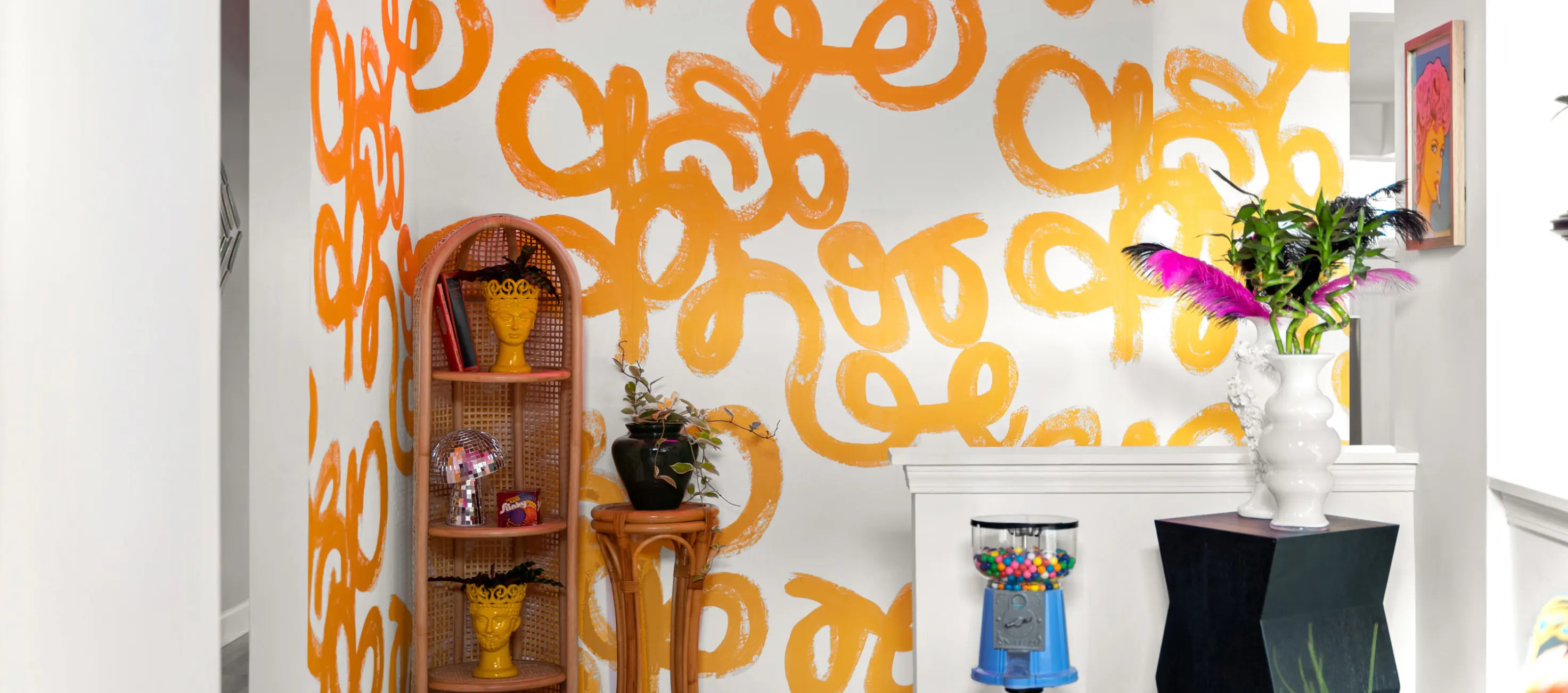 an image of a bedroom with the remy dabs wallpaper