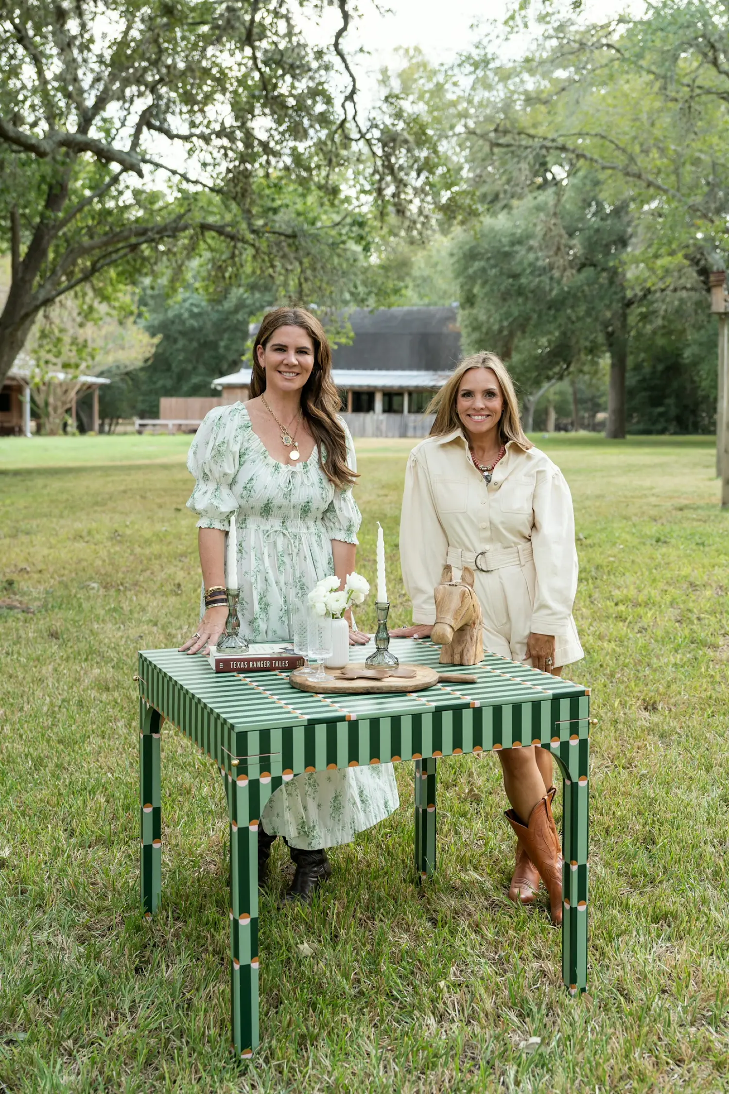 Katie Kime and Elizabeth Autenreith of Avella Interiors at the Palisades Green game table