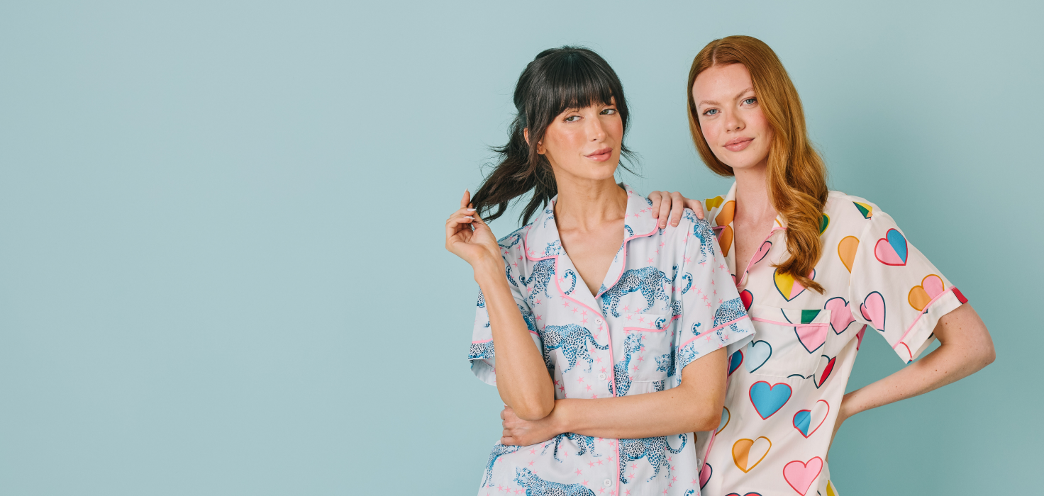 two women wearing pajamas