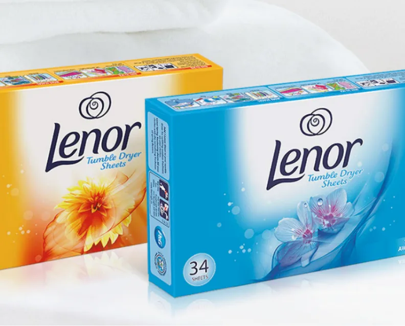 Boxes Of Lenor Dryer Sheets In Fresh Scent Packaging