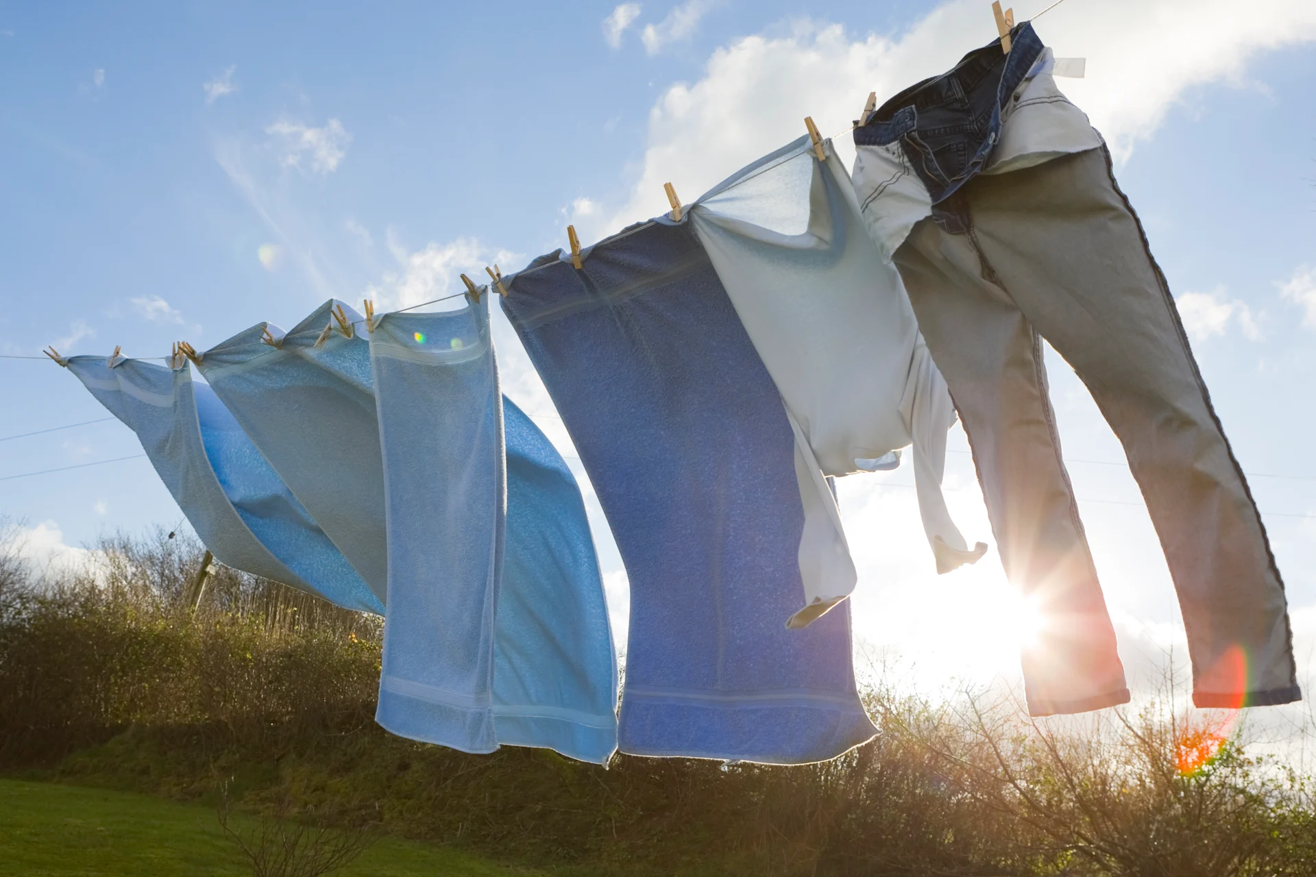 Clothes Hanging On Line Under Sun